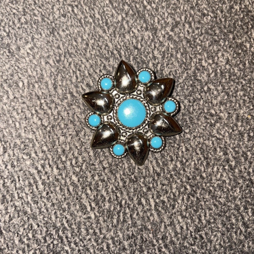 VTG‎ Bell Trading Post Nickle Silver Faux Turquoise Pendant Signed Starburst
